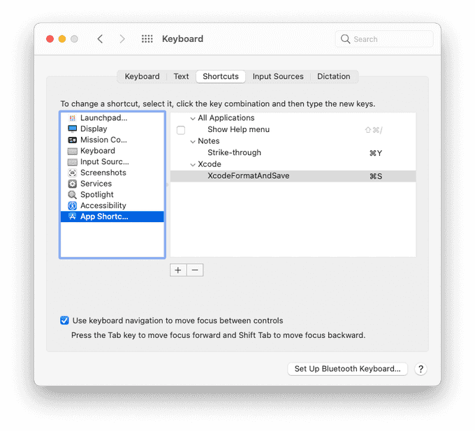 Keyboard shortcut settings
