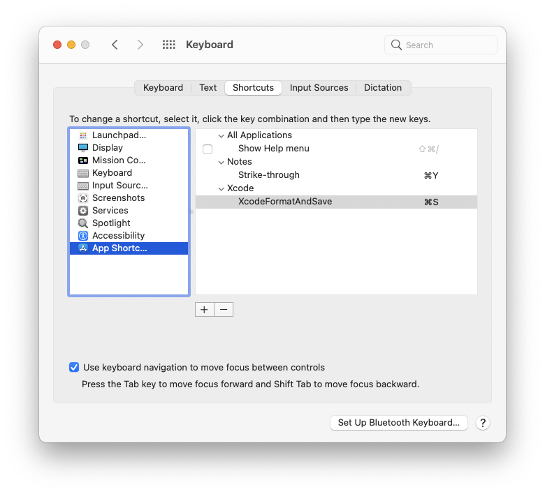 Keyboard shortcut settings